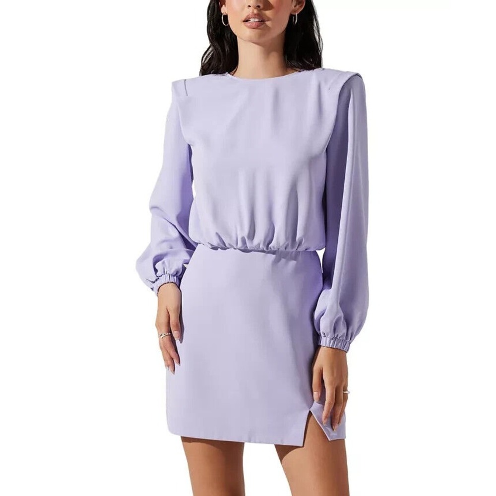 ASTR the Label Women's Luden Blouson Sleeve Sheath Dress Purple Size Large L NEW